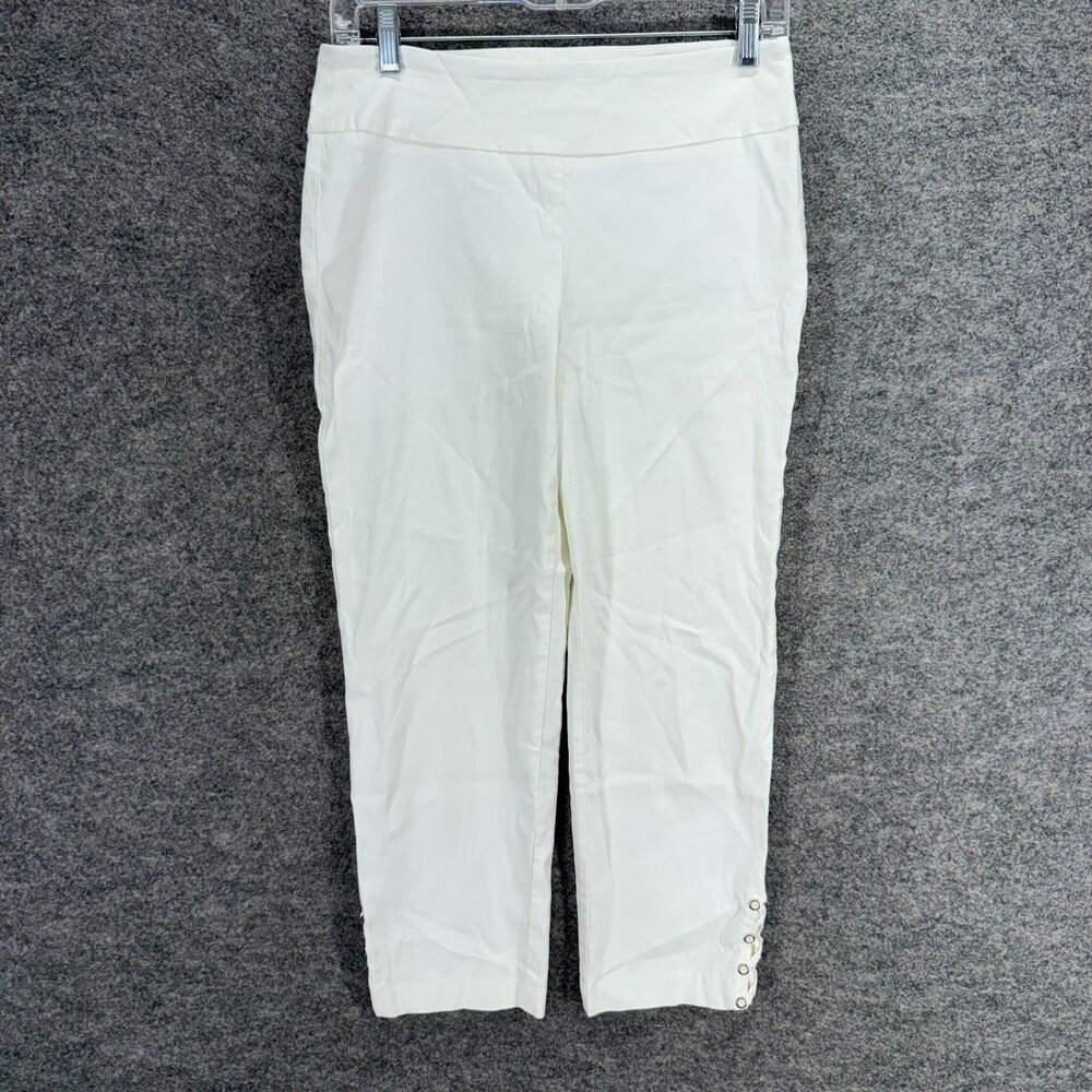 Cato Pants Women 6 White Chino Mid Rise Flat Front Contemporary Rayon Pull On